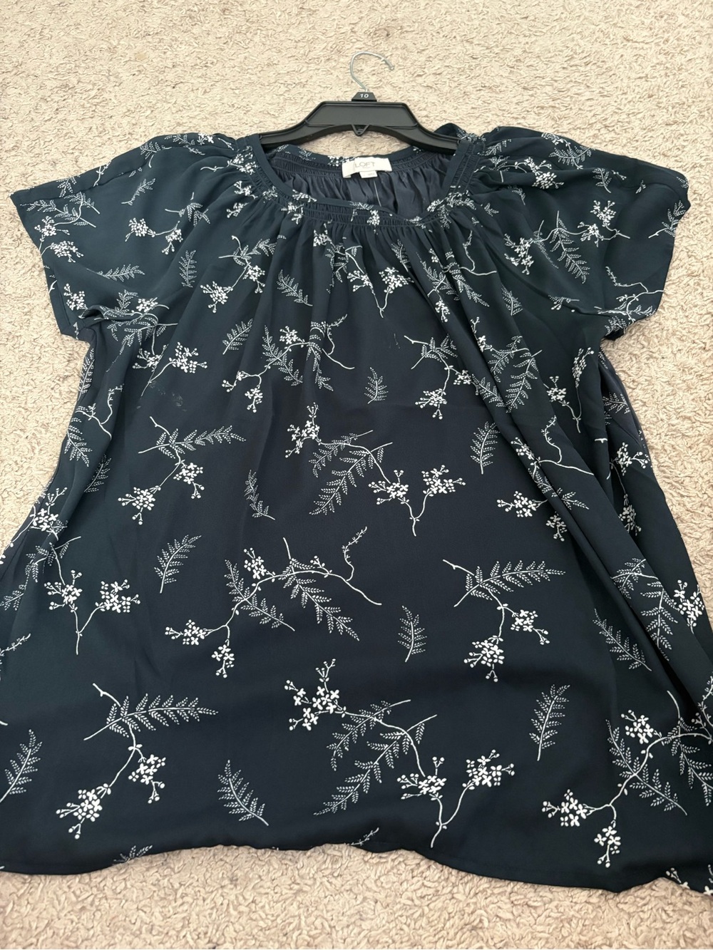 LOFT Navy Floral Short-Sleeve Peasant Blouse